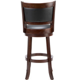 Cherry 29-inch Solid Wood Bar Stool with Faux Leather Swivel Seat - Dubh_Arts
 - 4