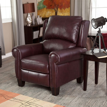 Burgundy Top-Grain Leather Upholstered Wing-back Club Chair Recliner - Dubh_Arts
 - 1