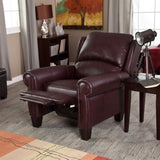 Burgundy Top-Grain Leather Upholstered Wing-back Club Chair Recliner - Dubh_Arts
 - 3