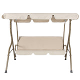 Outdoor Porch Swing Patio Deck Glider with Canopy in Beige - Dubh_Arts
 - 1