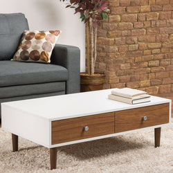 Modern Mid-Century Style White Wood Coffee Table with 2 Drawers - Dubh_Arts
 - 1