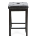 Set of 2 - Black 24-inch Backless Barstools with Faux Leather Seat - Dubh_Arts
 - 3