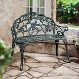 Cast Aluminum Loveseat Garden Bench with Rose Floral Decoration - Dubh_Arts
 - 2