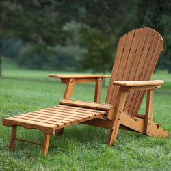 Outdoor Adirondack Chair Recliner with Slide-Out Ottoman in Kiln-Dried Fir Wood - Dubh_Arts
 - 1