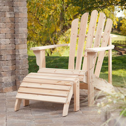 Weather-Resistant Unfinished Fir Wood Adirondack Chair and Ottoman Set - Dubh_Arts
 - 1