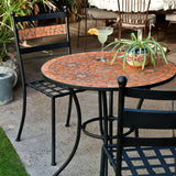 3-Piece Black Metal Patio Bistro Set with Terra Cotta Tiles - Dubh_Arts
 - 1