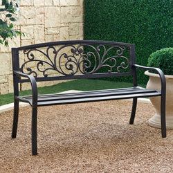 Outdoor Garden Bench with Slatted Seat and Rustic Metal Finish - Dubh_Arts
 - 1
