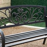 Outdoor Garden Bench with Slatted Seat and Rustic Metal Finish - Dubh_Arts
 - 2