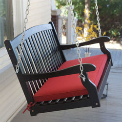 Black Wood 4-Ft Porch Swing with Brick Red Cushion and Hardware - Dubh_Arts
 - 1