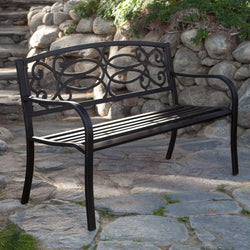 4-Ft Metal Garden Bench in Antique Black Finish - Dubh_Arts
 - 1