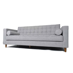 Mid-Century Modern Classic Grey Linen Upholstered Sofa with Walnut Wood Legs - Dubh_Arts
 - 1