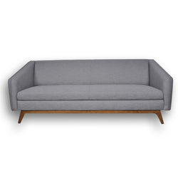 French Mid-Century Style Gray Linen Sofa with Walnut Wood Legs - Dubh_Arts
 - 1