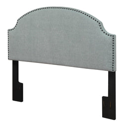 Full / Queen size Nailhead Upholstered Headboard in Soft Turquoise Linen Fabric - Dubh_Arts
 - 1