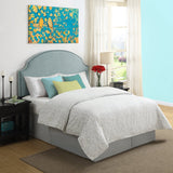 Full / Queen size Nailhead Upholstered Headboard in Soft Turquoise Linen Fabric - Dubh_Arts
 - 2