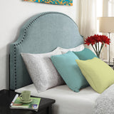 Full / Queen size Nailhead Upholstered Headboard in Soft Turquoise Linen Fabric - Dubh_Arts
 - 3