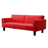 Contemporary Mid-Century Style Sofa Bed in Red Microfiber Upholstery - Dubh_Arts
 - 1