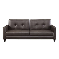 Upholstered Rich Brown Tufted Faux Leather Sofa Bed Futon - Dubh_Arts
 - 1