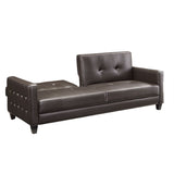 Upholstered Rich Brown Tufted Faux Leather Sofa Bed Futon - Dubh_Arts
 - 2
