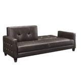Upholstered Rich Brown Tufted Faux Leather Sofa Bed Futon - Dubh_Arts
 - 3