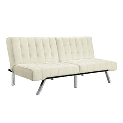 Split-back Modern Futon Style Sleeper Sofa Bed in Vanilla Faux Leather - Dubh_Arts
 - 1