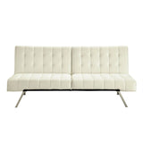 Split-back Modern Futon Style Sleeper Sofa Bed in Vanilla Faux Leather - Dubh_Arts
 - 3