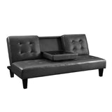 Dark Grey Faux Leather Multi-Positional Futon Sofa Bed Sleeper Lounger - Dubh_Arts
 - 1