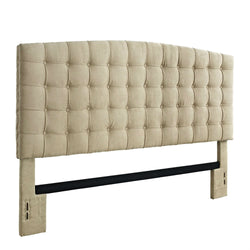 King size Button Tufted Padded Headboard Upholstered in Beige Microfiber - Dubh_Arts
 - 1