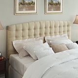 King size Button Tufted Padded Headboard Upholstered in Beige Microfiber - Dubh_Arts
 - 3