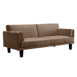 Modern Tan Microfiber Upholstered Futon Style Sleeper Sofa Bed - Dubh_Arts
 - 1