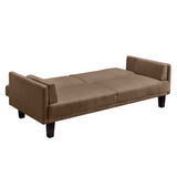 Modern Tan Microfiber Upholstered Futon Style Sleeper Sofa Bed - Dubh_Arts
 - 4