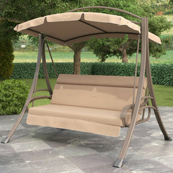 3-Person Outdoor Porch Swing with Canopy in Beige Tan Brown - Dubh_Arts
 - 1