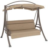 3-Person Outdoor Porch Swing with Canopy in Beige Tan Brown - Dubh_Arts
 - 2