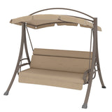 3-Person Outdoor Porch Swing with Canopy in Beige Tan Brown - Dubh_Arts
 - 4