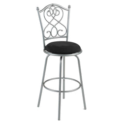 Brushed Silver Metal 30-inch Barstool with Black Microfiber Swivel Seat - Dubh_Arts
 - 1