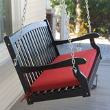 Black 5-Ft Wooden Porch Swing with Brick Red Cushion and Hardware - Dubh_Arts
 - 1