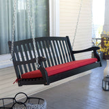 Black 5-Ft Wooden Porch Swing with Brick Red Cushion and Hardware - Dubh_Arts
 - 2