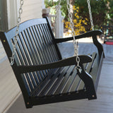 Black 5-Ft Wooden Porch Swing with Brick Red Cushion and Hardware - Dubh_Arts
 - 3