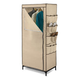 Tan 27-inch Portable Storage Closet Wardrobe with Shoe Organizer - Dubh_Arts
 - 1