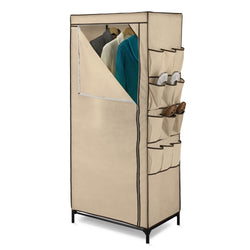 Tan 27-inch Portable Storage Closet Wardrobe with Shoe Organizer - Dubh_Arts
 - 1
