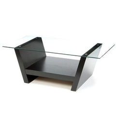Rectangular Glass Top Coffee Table with Black Wood Base - Dubh_Arts
 - 1