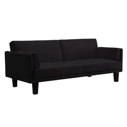 Modern Black Microfiber Upholstered Sofa Bed with Classic Wood Feet - Dubh_Arts
 - 1