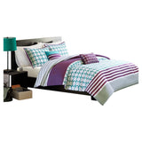 Full/Queen 5-Piece Comforter Set in Purple White Teal Circles & Stripes - Dubh_Arts
 - 3
