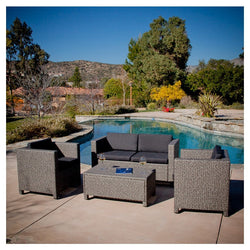 4-Piece Outdoor Wicker Resin Patio Furniture Seating Set with Cushions - Dubh_Arts
 - 1