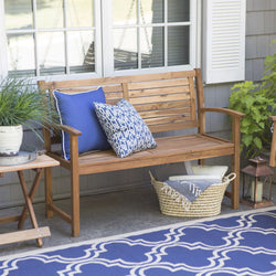 Outdoor 4-Ft Classic Slat Back Garden Bench Patio Arm Chair in Acacia Wood - Dubh_Arts
 - 1
