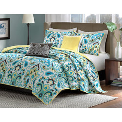 King 5 Piece Paisley Pattern Lightweight Cotton Coverlet Quilt Set - Dubh_Arts
 - 1