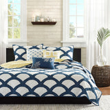 King Navy White Yellow Geometric Cotton 6 Piece Quilt Coverlet Set with Matching Pillows - Dubh_Arts
 - 2