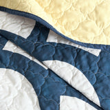 King Navy White Yellow Geometric Cotton 6 Piece Quilt Coverlet Set with Matching Pillows - Dubh_Arts
 - 3