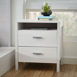 Modern 2-Drawer Nightstand Bedside Table in Larch White Wash Woodgrain Finish - Dubh_Arts
 - 1