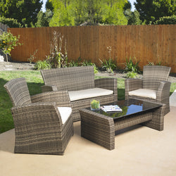 4-Piece Outdoor Weather Resistant Wicker Resin Patio Furniture Set with Cushions - Dubh_Arts
 - 1