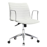 White Faux Leather Modern Mid-Century Office Chair with Curved Mid-Back Seat and Arms - Dubh_Arts
 - 1
